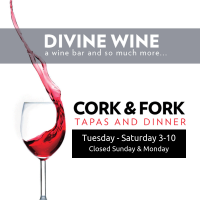 Divine Wine, Cork & Fork Logo