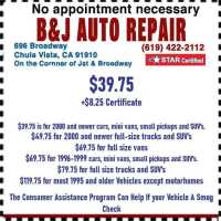 B & J Auto Repair Smog & Sales Logo